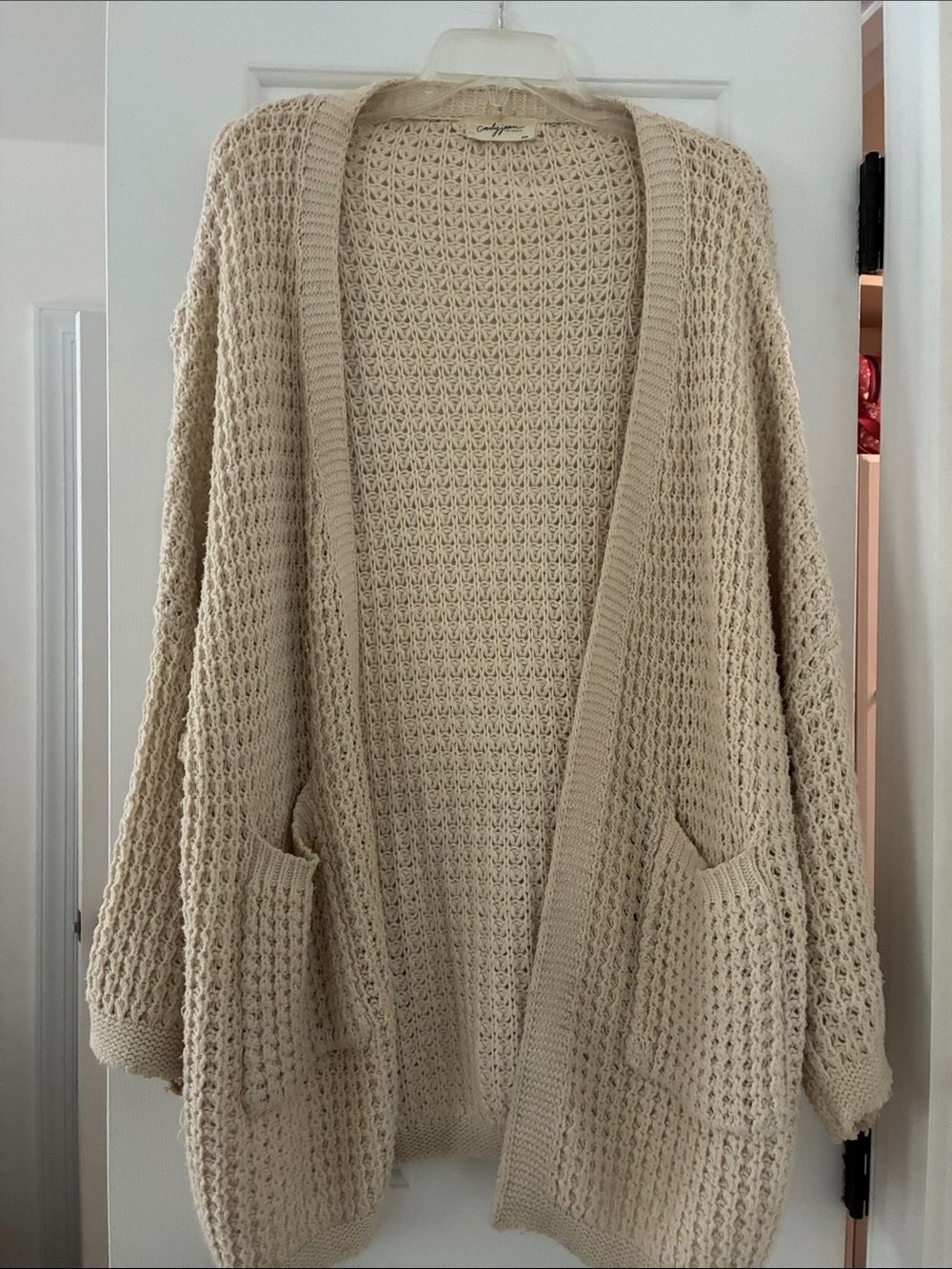 Carly jean los Angeles Open-Front Cream Knit Pocket Cardigan Sweater